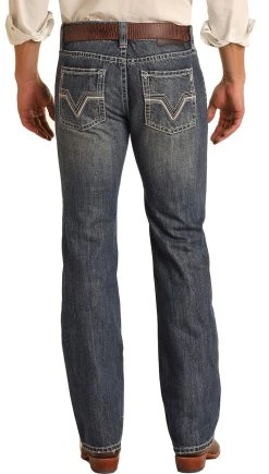 Regular Fit Rope Stitch V Straight Bootcut Jeans