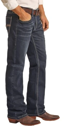 Regular Fit Stretch Leather V Pocket Straight Bootcut Jeans -RodeoRave RRMD1PRYWL BZ 07130.1662069634