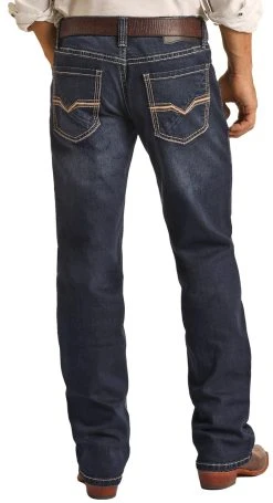 Regular Fit Stretch Leather V Pocket Straight Bootcut Jeans