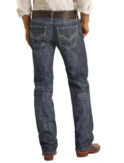 Regular Fit Straight Raised Denim V Two Tone Pocket Bootcut Jeans