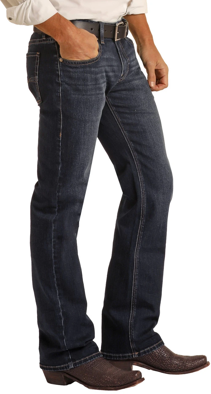 Vintage '46 Regular Fit Small V Dark Wash Stretch Straight Bootcut Jeans 3 Vintage '46 Regular Fit Small V Dark Wash Stretch Straight Bootcut Jeans - Image 3