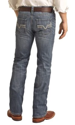 Regular Fit Reflex Leather V Straight Bootcut Jeans