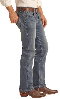 Slim Fit Stretch Horizontal Stitch Straight Bootcut Jeans -RodeoRave RRMD1RR0LI BZ 49193.1670454767