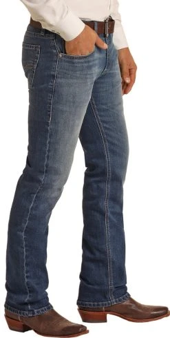 Vintage '46 Slim Fit Small V Medium Wash Stretch Straight Bootcut Jeans -RodeoRave RRMD1RRZOZ BZ 11833.1661910672