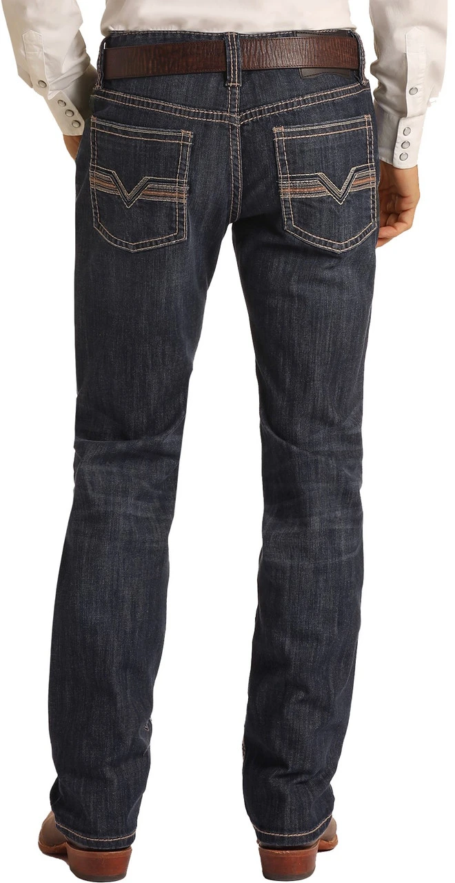 Regular Fit Stretch Leather Pocket Stackable Bootcut Jeans 1 Regular Fit Stretch Leather Pocket Stackable Bootcut Jeans