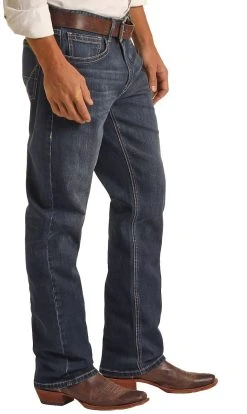 Vintage '46 Relaxed Fit Large V Dark Wash Stretch Stackable Bootcut Jeans -RodeoRave RRMDTBRZOV BZ 79251.1661740053