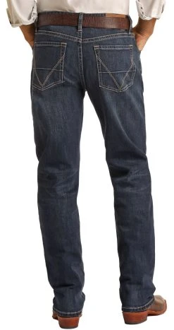 Vintage '46 Relaxed Fit Large V Dark Wash Stretch Stackable Bootcut Jeans