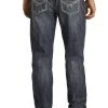 Relaxed Fit Two Tone Embroidery Stackable Bootcut Jeans