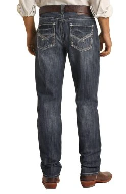 Relaxed Fit Two Tone Embroidery Stackable Bootcut Jeans