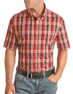 Regular Fit Plaid Pattern Short Sleeve Button Shirt (RRMS1DR0Q3)