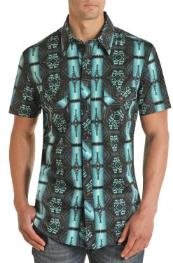Slim Fit Aztec Stripe Short Sleeve Snap Shirt (RRMS1SR0Q1)