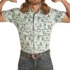 Slim Fit Cactus Print Short Sleeve Snap Shirt (RRMS1SR0Q7)