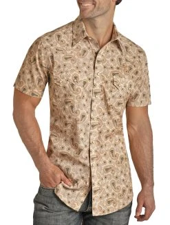 Slim Fit Paisley Print Short Sleeve Snap Shirt (RRMS1SR0QA)
