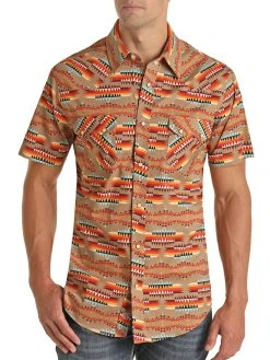 Slim Fit Aztec Pattern Short Sleeve Snap Shirt (RRMS1SR0QE)