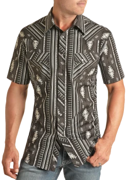Slim Fit Aztec Pattern Short Sleeve Snap Shirt (RRMS1SR0QI)