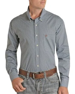 Regular Fit Geo Pattern Long Sleeve Button Shirt (RRMSODR0PN)