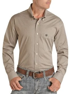 Regular Fit Geo Pattern Long Sleeve Button Shirt (RRMSODR0Q9)