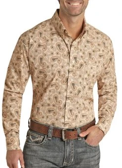Regular Fit Paisley Print Long Sleeve Button Shirt (RRMSODR0QA)