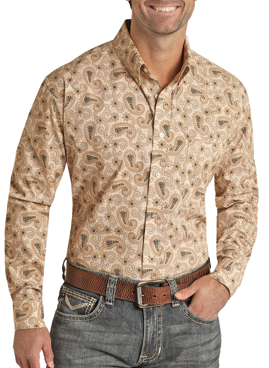 Regular Fit Paisley Print Long Sleeve Button Shirt (RRMSODR0QA)