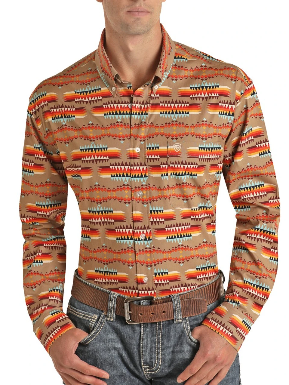 Regular Fit Aztec Pattern Long Sleeve Button Shirt (RRMSODR0QE) 1 Regular Fit Aztec Pattern Long Sleeve Button Shirt (RRMSODR0QE)