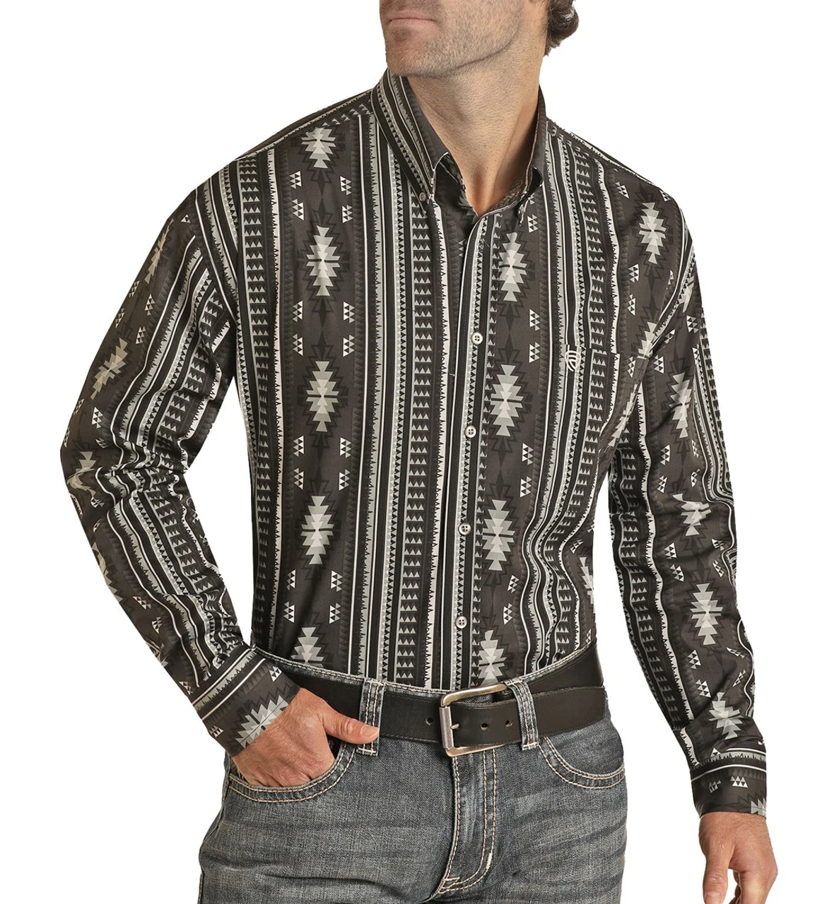 Regular Fit Aztec Pattern Long Sleeve Button Shirt (RRMSODR0QI) 1 Regular Fit Aztec Pattern Long Sleeve Button Shirt (RRMSODR0QI)
