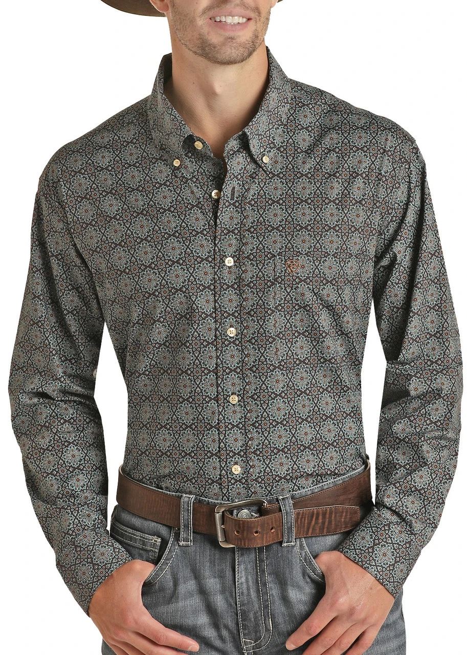 Regular Fit Brown Medallion Print Button Down Shirt