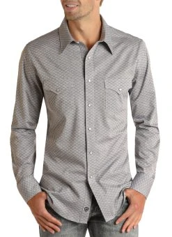 Slim Fit Blue Jacquard Long Sleeve Snap Shirt