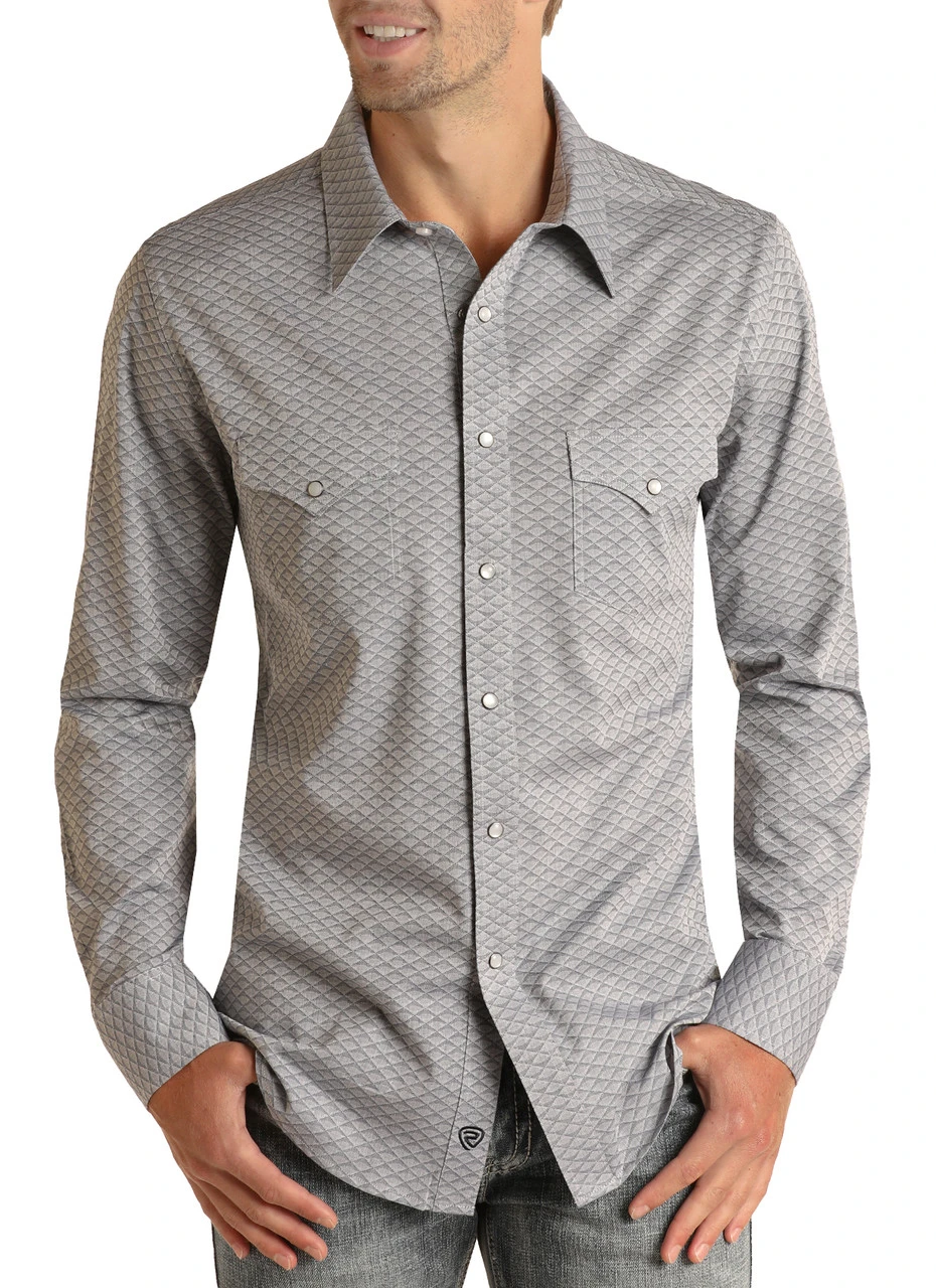 Slim Fit Blue Jacquard Long Sleeve Snap Shirt 1 Slim Fit Blue Jacquard Long Sleeve Snap Shirt