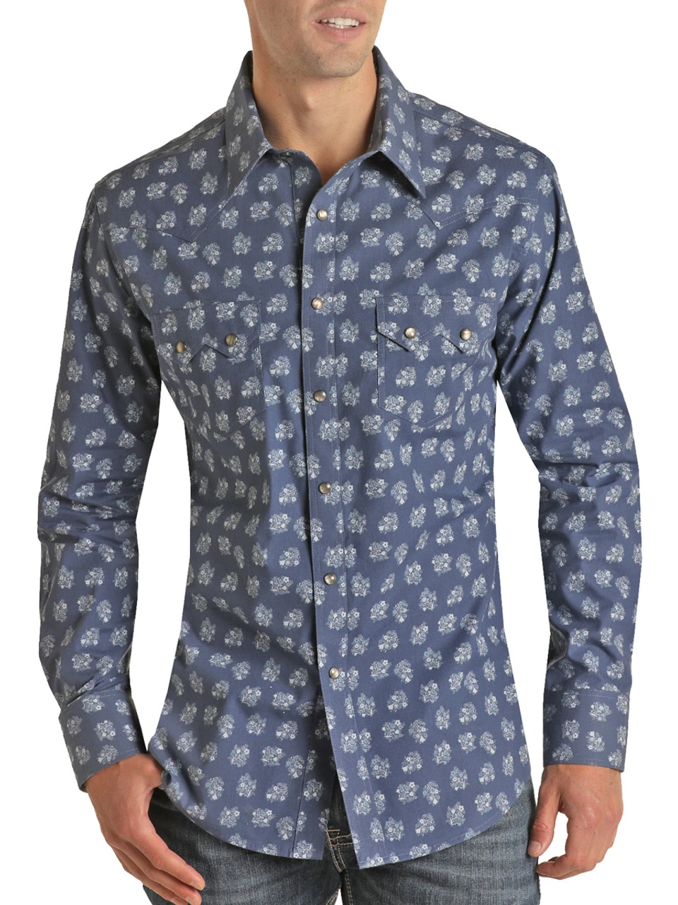 Slim Fit Floral Print Long Sleeve Snap Shirt (RRMSOSR0PQ) 1 Slim Fit Floral Print Long Sleeve Snap Shirt (RRMSOSR0PQ)