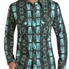 Slim Fit Aztec Stripe Long Sleeve Snap Shirt (RRMSOSR0Q1)
