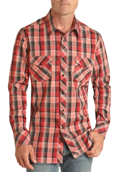 Slim Fit Plaid Pattern Long Sleeve Snap Shirt (RRMSOSR0Q3)
