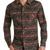 Slim Fit Aztec Pattern Long Sleeve Snap Shirt (RRMSOSR0Q5)