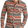 Slim Fit Aztec Stripe Long Sleeve Snap Shirt (RRMSOSR0Q8)
