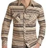 Slim Fit Aztec Pattern Long Sleeve Snap Shirt (RRMSOSR0QC)