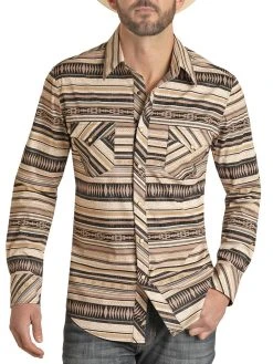 Slim Fit Aztec Pattern Long Sleeve Snap Shirt (RRMSOSR0QC)