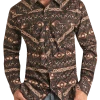 Slim Fit Aztec Pattern Long Sleeve Snap Shirt (RRMSOSR0QD)