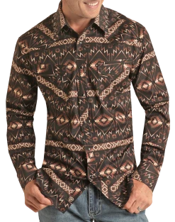Slim Fit Aztec Pattern Long Sleeve Snap Shirt (RRMSOSR0QD)