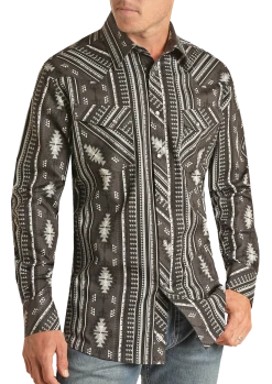 Slim Fit Aztec Pattern Long Sleeve Snap Shirt (RRMSOSR0QI)