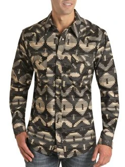 Slim Fit Aztec Pattern Long Sleeve Snap Shirt (RRMSOSR0QJ)
