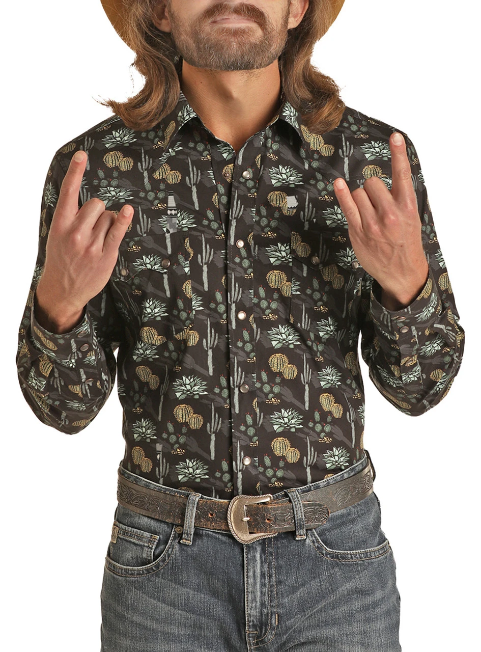 Slim Fit Cactus Print Long Sleeve Snap Shirt (RRMSOSR0QM) 1 Slim Fit Cactus Print Long Sleeve Snap Shirt (RRMSOSR0QM)