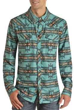 TEK Western Slim Fit Aztec Ripstop Long Sleeve Snap Shirt (RRMSOSR0QN)