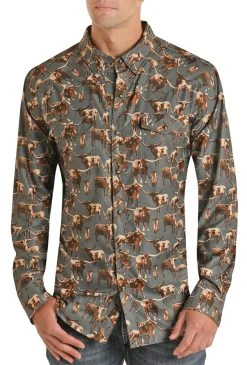 TEK Western Slim Fit Longhorn Ripstop Long Sleeve Snap Shirt (RRMSOSR0QP)