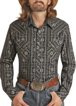 Slim Fit Dale Brisby Aztec Stripe Print Snap Shirt