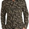 Slim Fit Charcoal Floral Print Snap Shirt