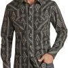 Slim Fit Charcoal Tonal Aztec Print Snap Shirt