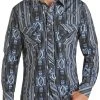 Slim Fit Tonal Blue Aztec Print Snap Shirt