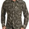 Vintage '46 Slim Fit Grey Rodeo Print Snap Shirt