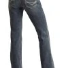 Mid Rise Stretch Boyfriend V Pocket Straight Jeans