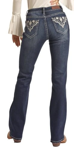 Mid Rise Extra Stretch Embroidered Aztec Bootcut Jeans