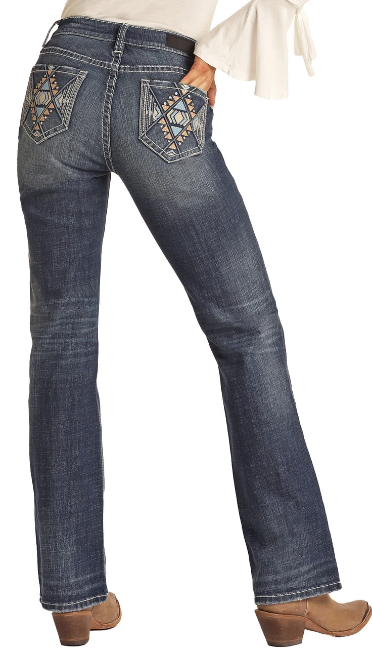 Mid Rise Stretch Aztec Leather Embroidered Bootcut Jeans 1 Mid Rise Stretch Aztec Leather Embroidered Bootcut Jeans